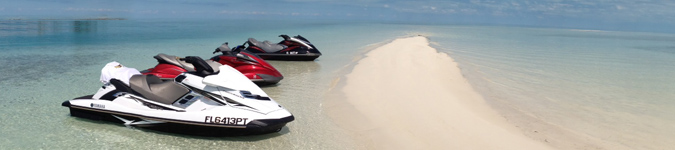 Jetski rental beached on sandbar near Bimini, Bahamas